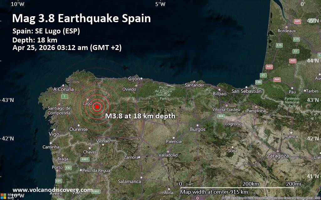 Small 3.8 quake hits near Lugo, Galicia, Spain