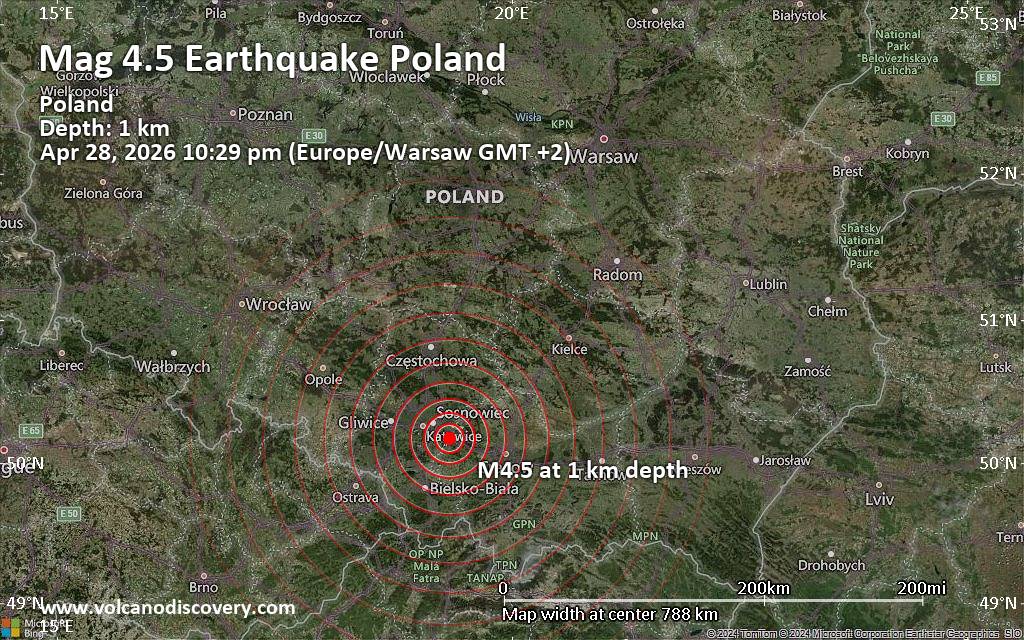 Moderate 4.5 quake hits near Jaworzno, Silesian Voivodeship, Poland