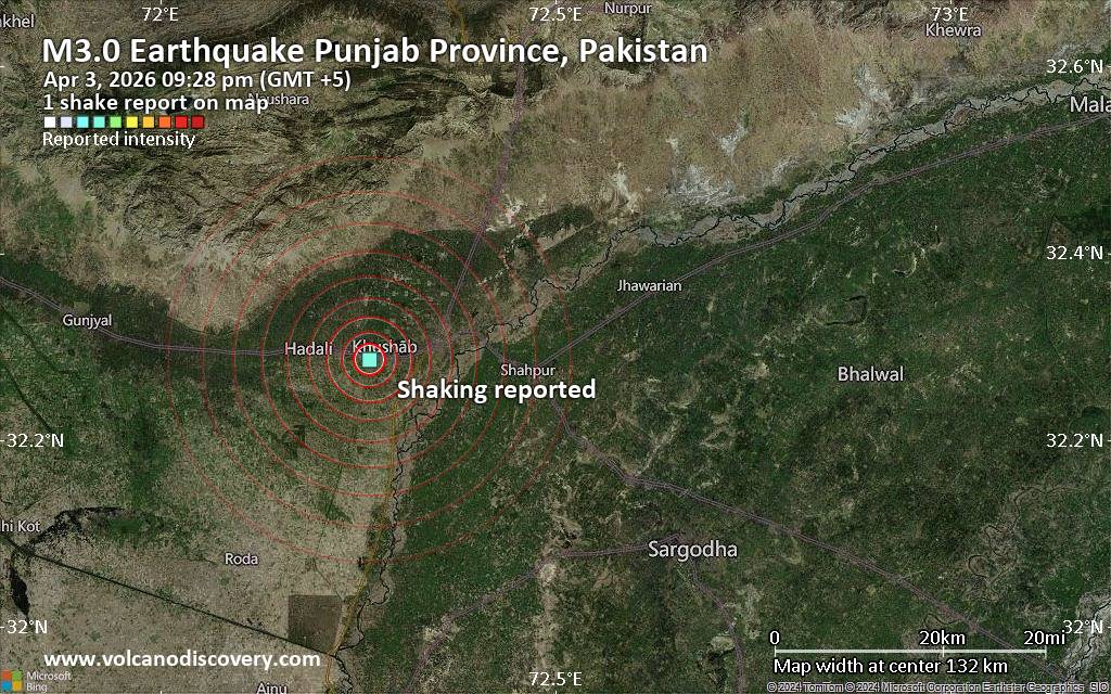 Seismic-like event, possible earthquake, reported few minutes ago near Khushab, Punjab, Pakistan