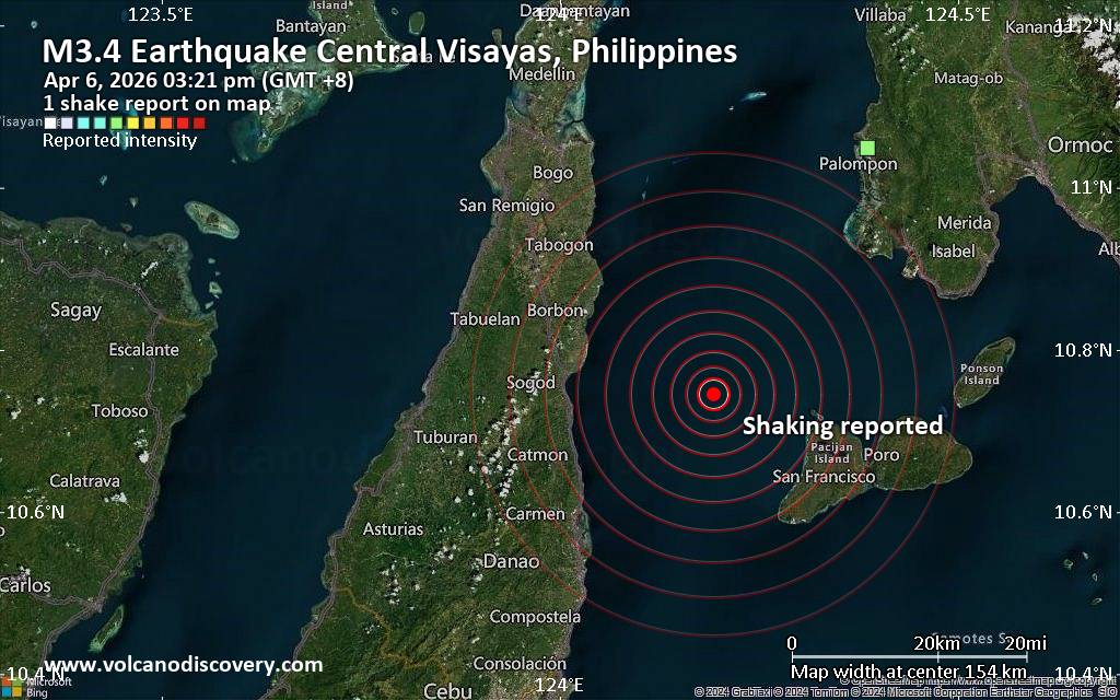 Seismic-like event, possible earthquake, reported few minutes ago near Cebu City, Central Visayas, Philippines