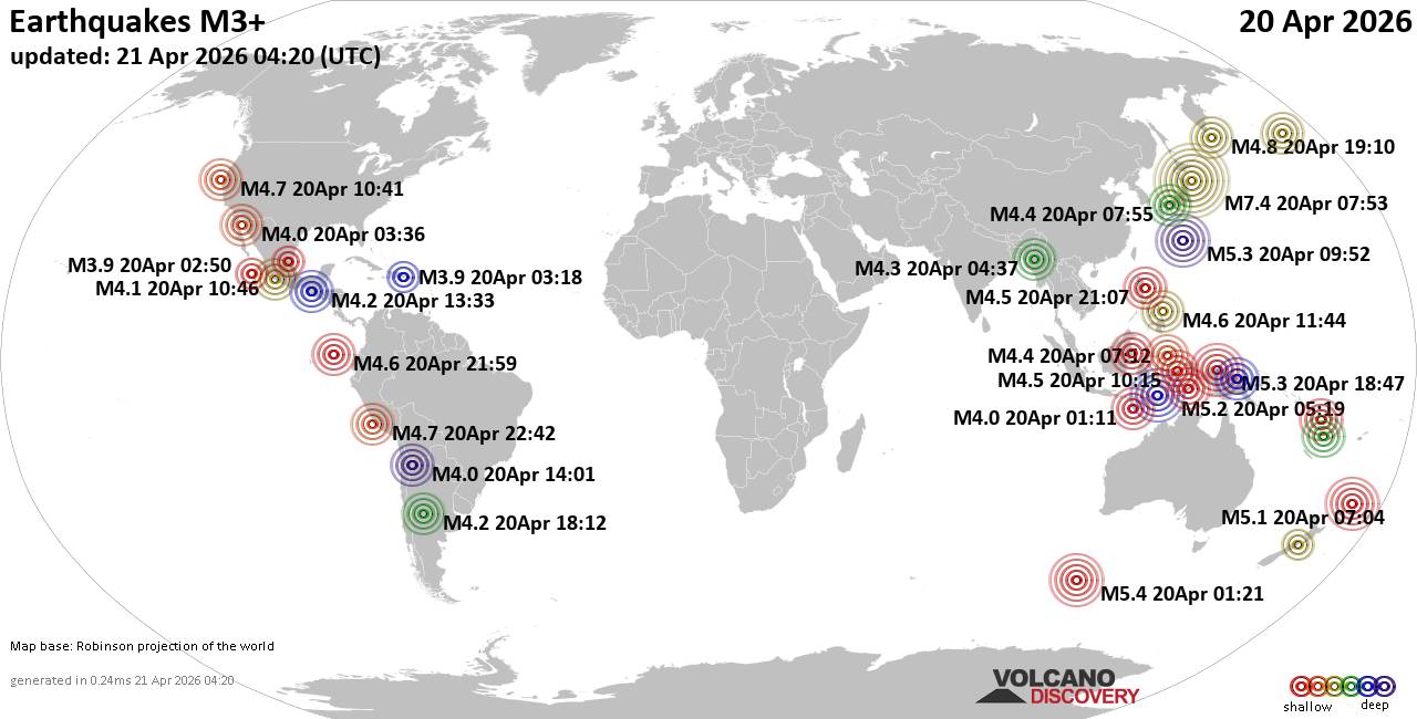 World Earthquake Report for Monday, 20 April 2026