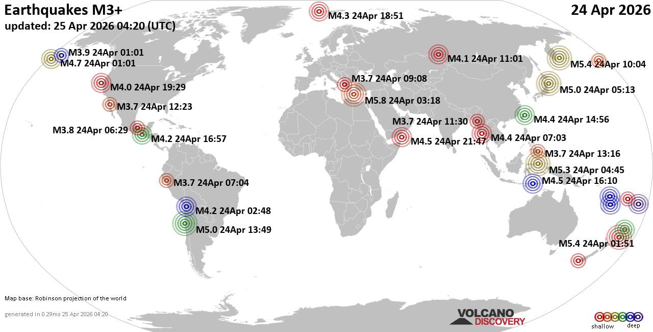 World Earthquake Report for Friday, 24 April 2026