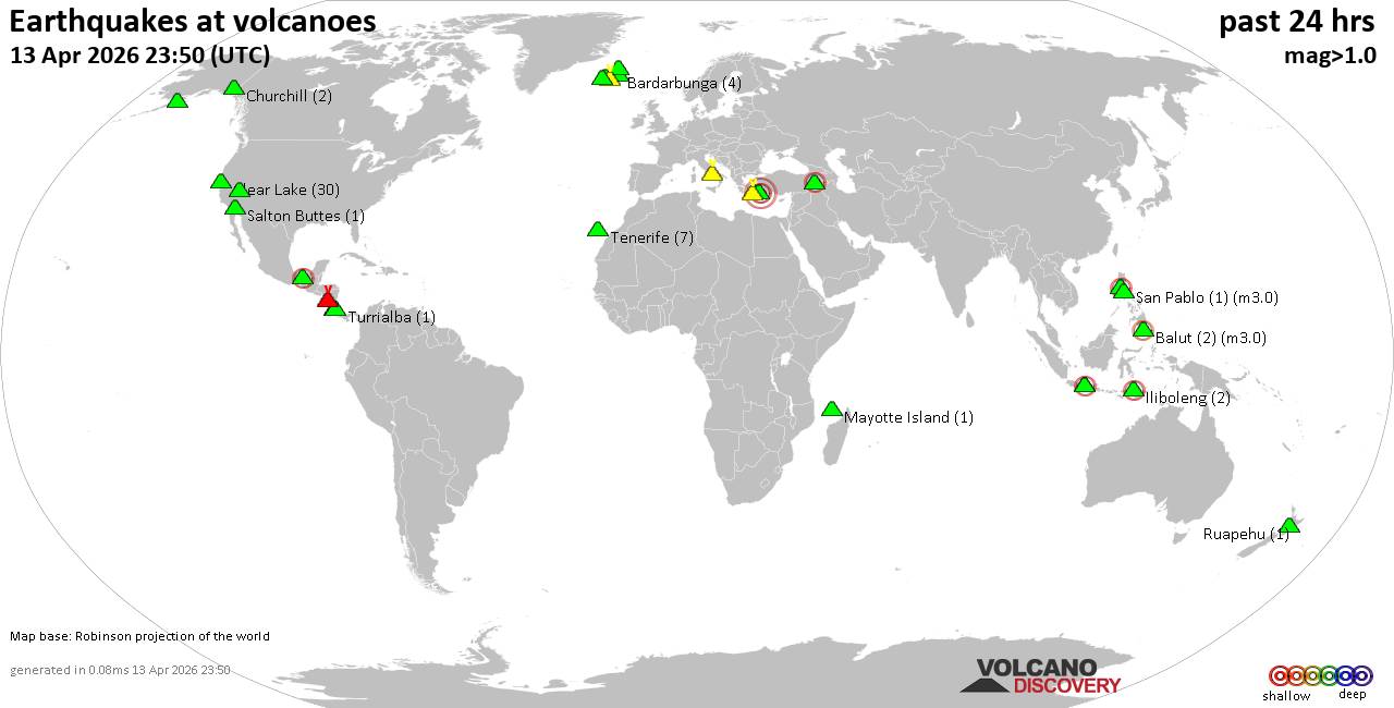 Volcano earthquake report for Monday, 13 Apr 2026