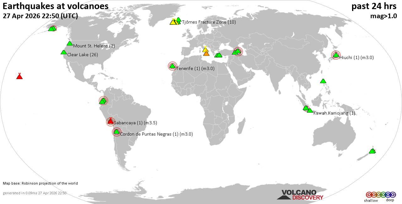 Volcano earthquake report for Monday, 27 Apr 2026