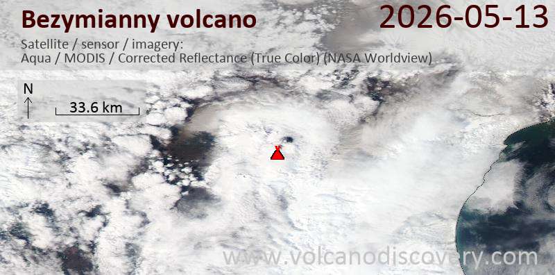 Bezymianny Volcano Volcanic Ash Advisory: VA AT 20260513/2000Z FL150 EXTD SW OBS VA DTG: 13/2000Z to 15000 ft (4600 m)