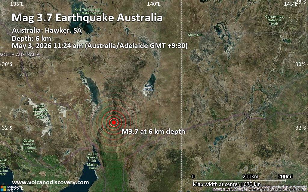 Small magnitude 3.7 quake hits 46 miles northeast of Quorn, South Australia, Australia in the morning