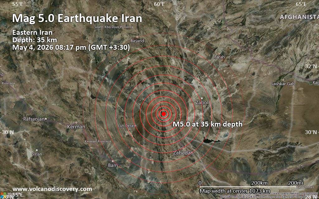 Magnitude 5.0 earthquake strikes near Nosratabad, Sistan and Baluchestan, Iran
