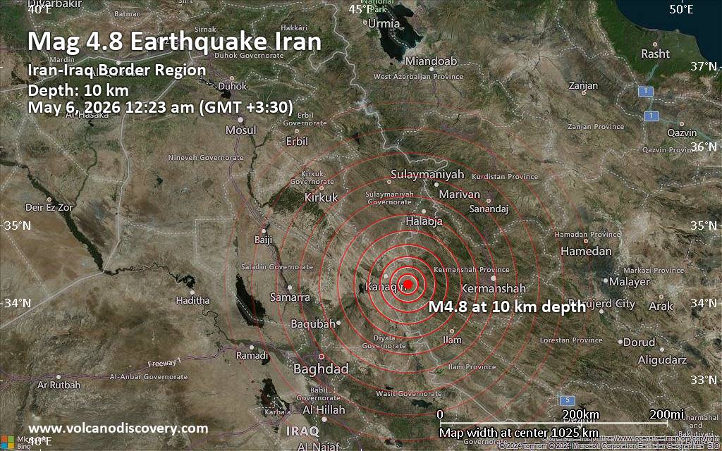 Magnitude 4.8 earthquake strikes near Sarpol-e Zahab, Kermanshah Province, Iran