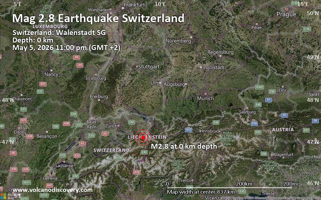 Small 2.8 quake hits near Sankt Gallen, Wahlkreis St. Gallen, Kanton St. Gallen, Switzerland