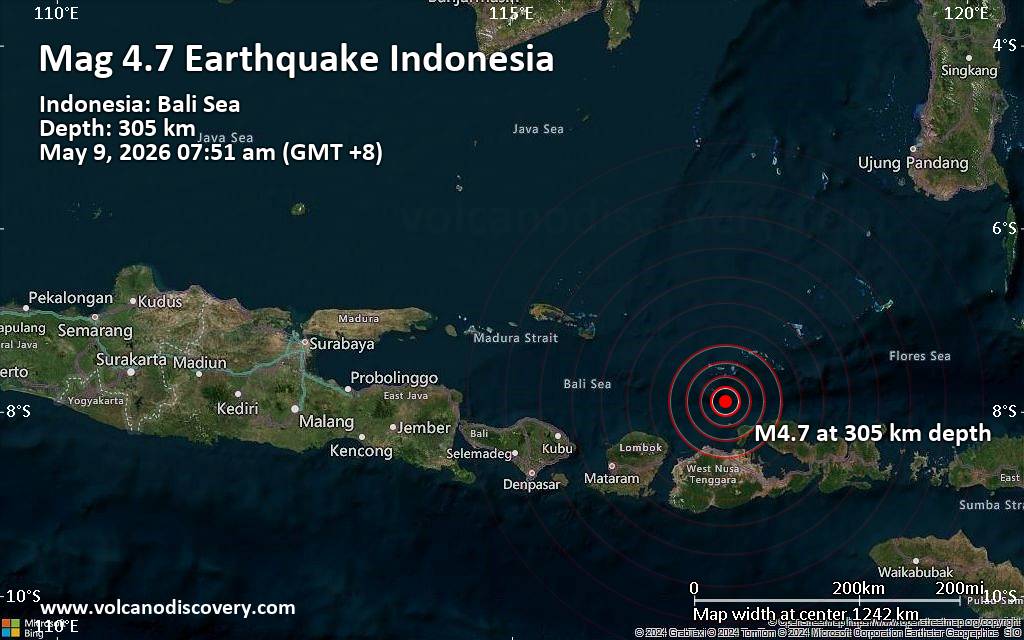 Magnitude 4.7 earthquake strikes near Sumbawa Besar, Sumbawa Regency, West Nusa Tenggara, Indonesia