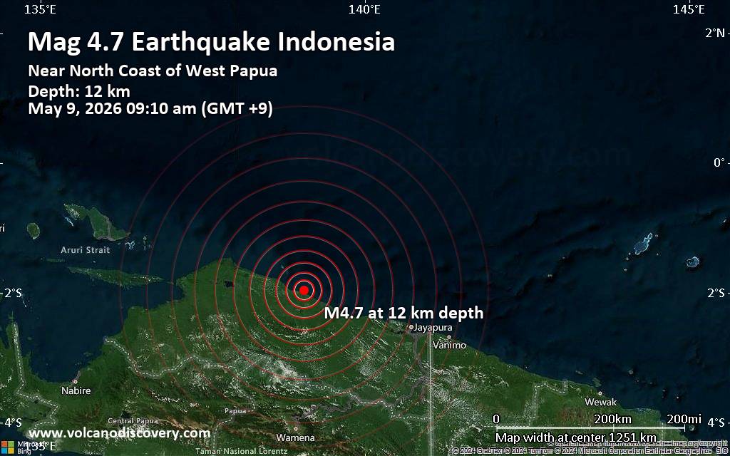 Magnitude 4.7 earthquake strikes near Sarmi, Sarmi Regency, Provinsi Papua, Indonesia
