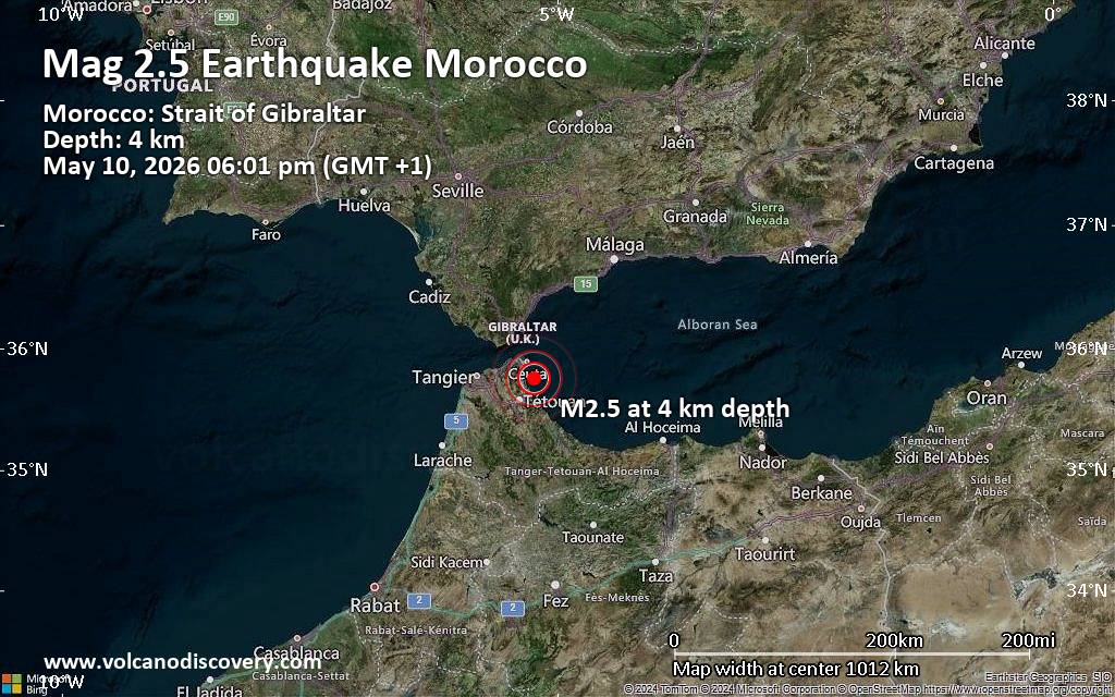 Small tremor of magnitude 2.5 just reported 12 km northeast of Mdiq, Morocco