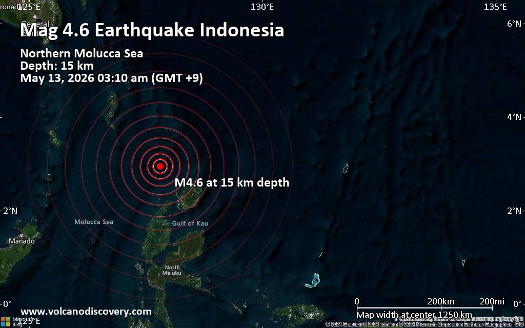 Moderate 4.6 quake hits near Daruba, Morotai Island Regency, North Maluku, Indonesia