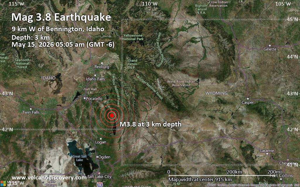 Magnitude 3.8 earthquake strikes near Conda, Caribou County, Idaho, USA