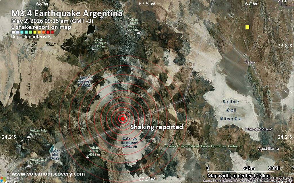 Seismic-like event, possible earthquake, reported few minutes ago Argentina