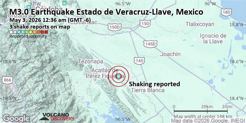 Seismic-like event, possible earthquake, reported few minutes ago near Tierra Blanca, Veracruz, Mexico