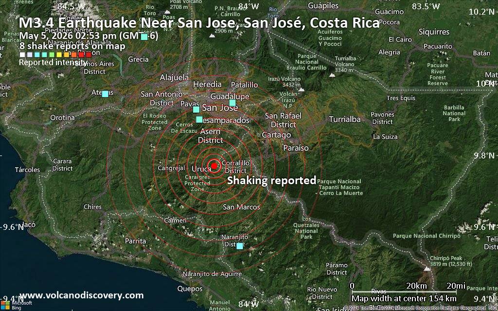 Seismic-like event, possible earthquake, reported few minutes ago near San Jose, San José, Costa Rica