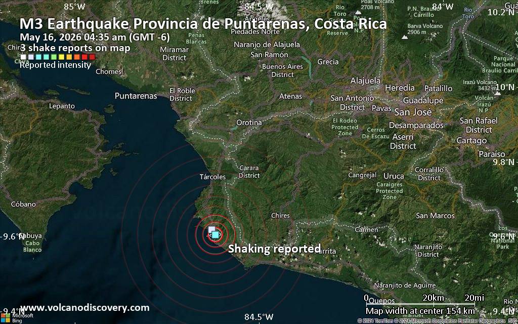 Seismic-like event, possible earthquake, reported few minutes ago near Jaco, Puntarenas Province, Costa Rica