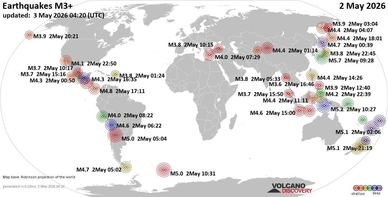 World Earthquake Report for Saturday,  2 May 2026