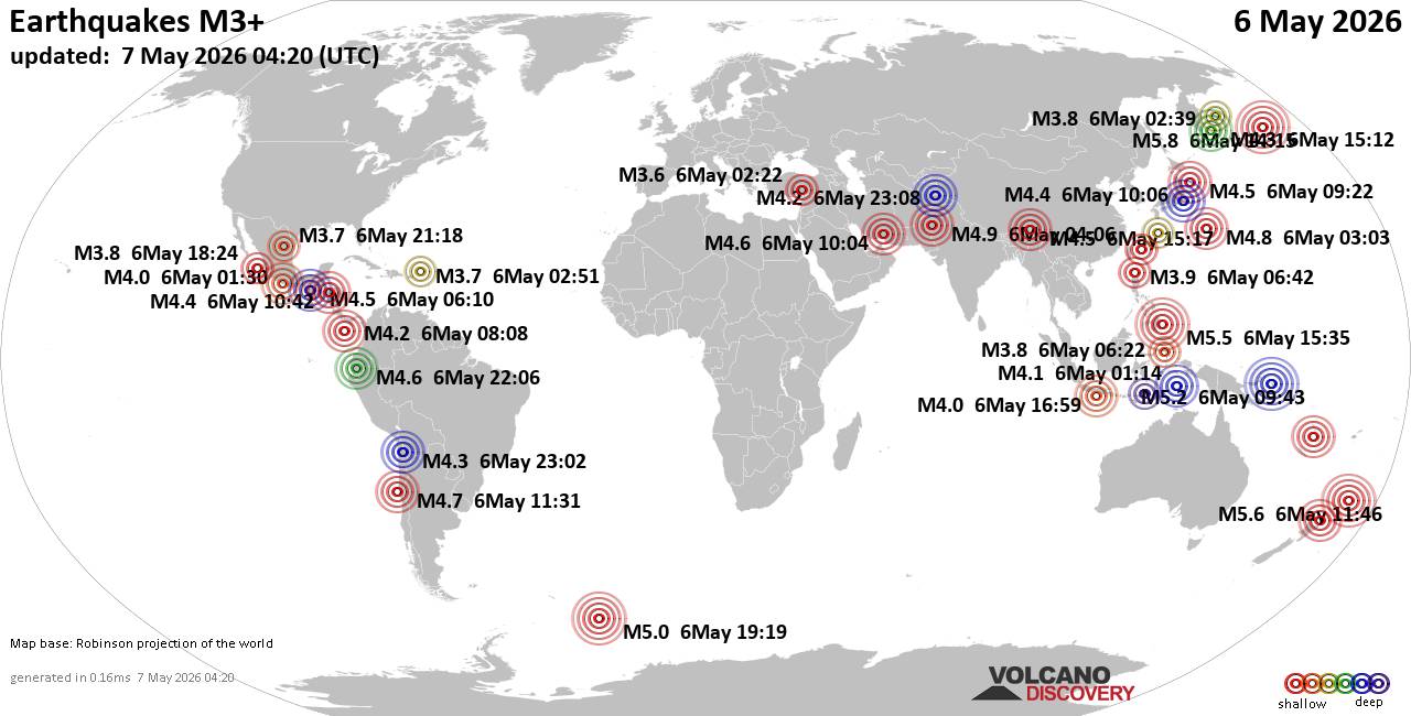 World Earthquake Report for Wednesday,  6 May 2026