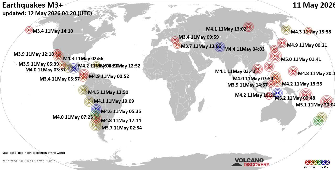World Earthquake Report for Monday, 11 May 2026