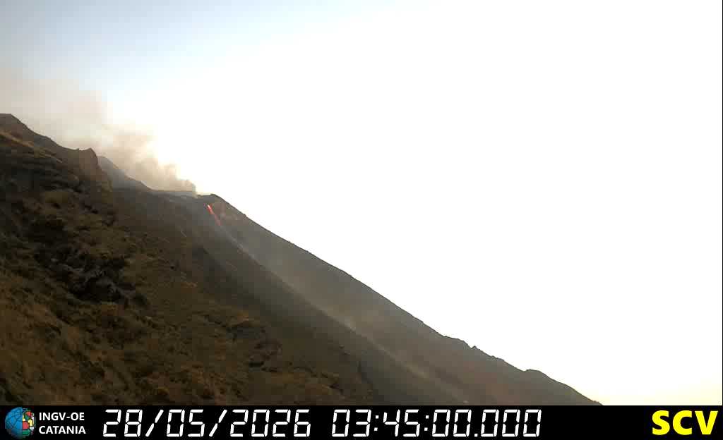 The new lava flow on the Sciara del Fuoco flank early morning on 28 May (image: Geophysics and Volcanology, Etnean Observatory)