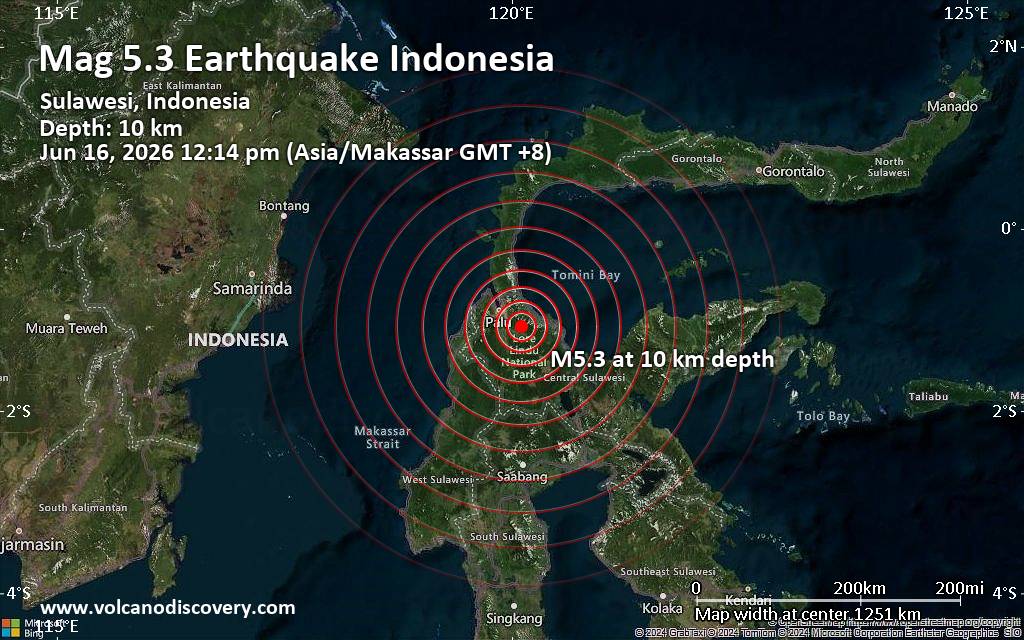 Magnitude 5.3 earthquake strikes near Palu, Kota Palu, Sulawesi Tengah, Indonesia
			