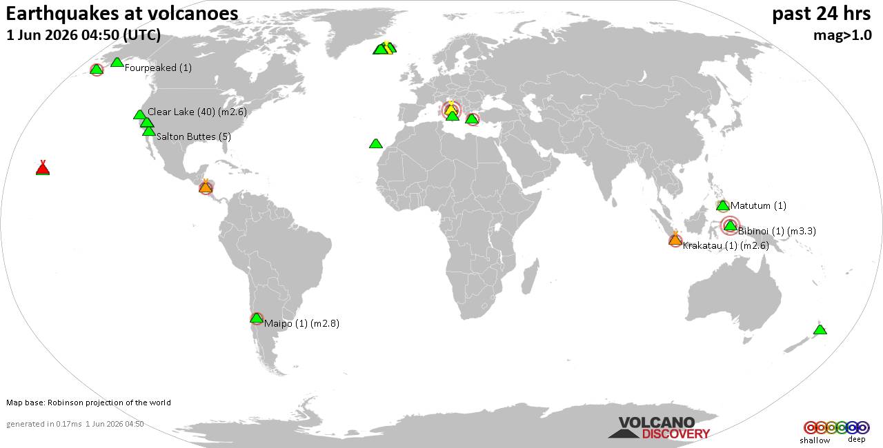 Volcano earthquake report for Monday,  1 Jun 2026
			