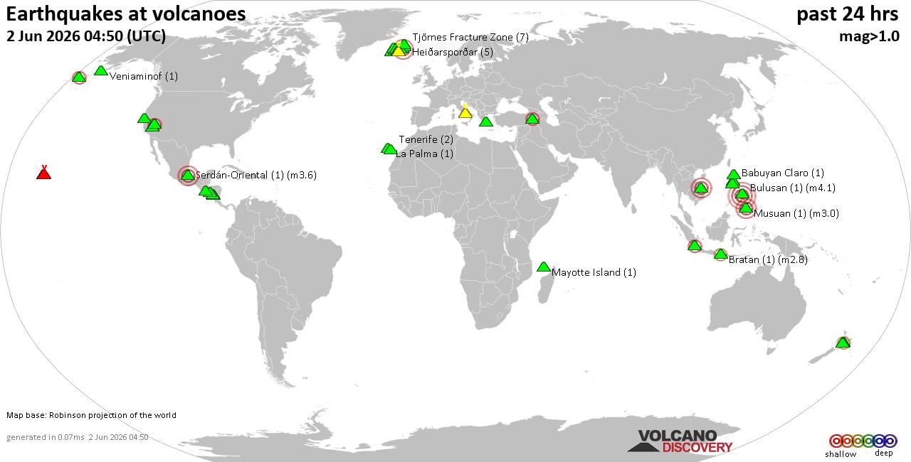 Volcano earthquake report for Tuesday,  2 Jun 2026
			