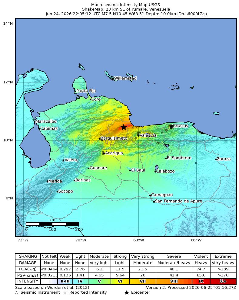Area affected by ground shaking during the 7.5 quake in Venezuela (image: USGS)