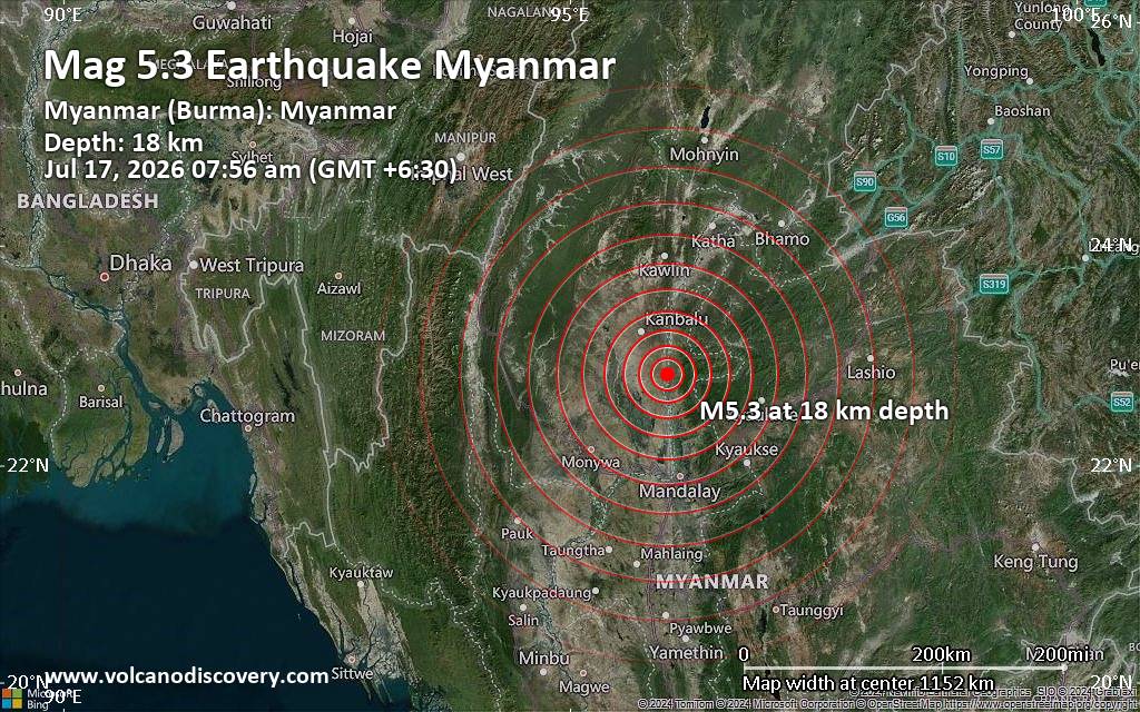 Strong Mag 5 2 Earthquake 42 Km NE Of Shwebo Burma Myanmar On Quakemap 23191877 