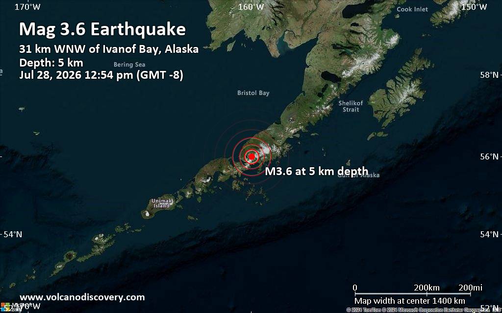 Small 3.6 Quake Hits Near Sand Point, Aleutians East, Alaska, USA
