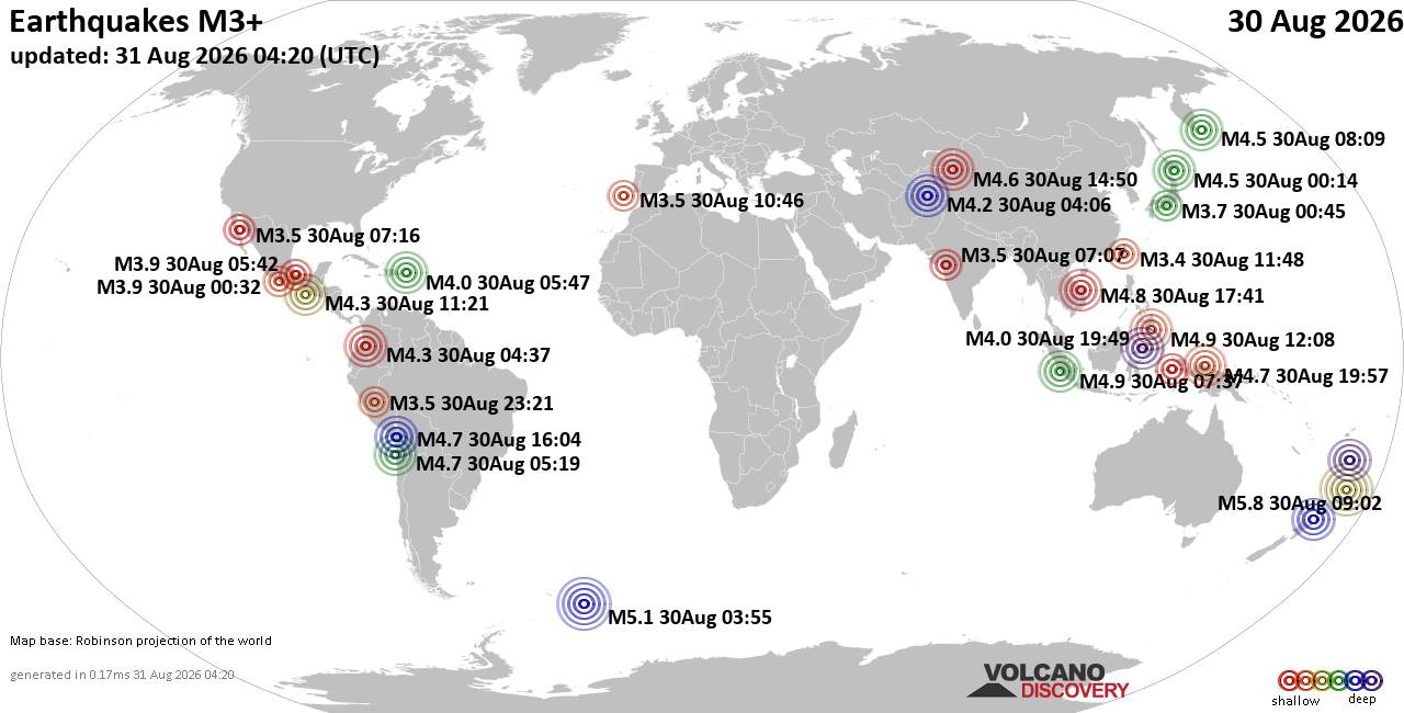 2026年8月30日 世界の地震レポート | VolcanoDiscovery