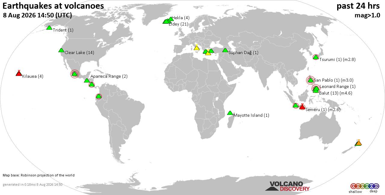 Volcano earthquake report for Saturday,  8 Aug 2026
			