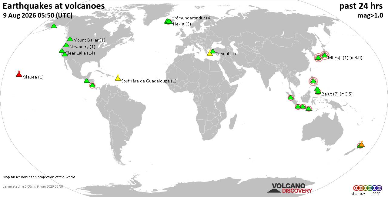 Volcano earthquake report for Sunday,  9 Aug 2026
			