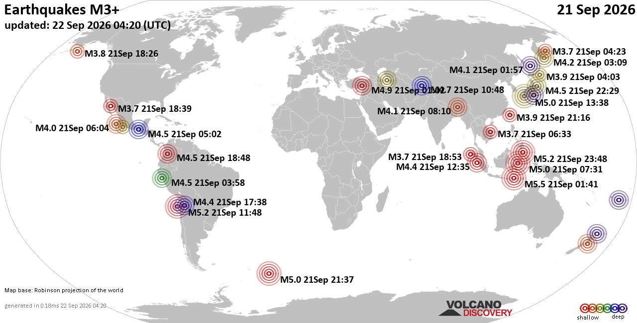 2026年9月21日 世界の地震レポート | VolcanoDiscovery