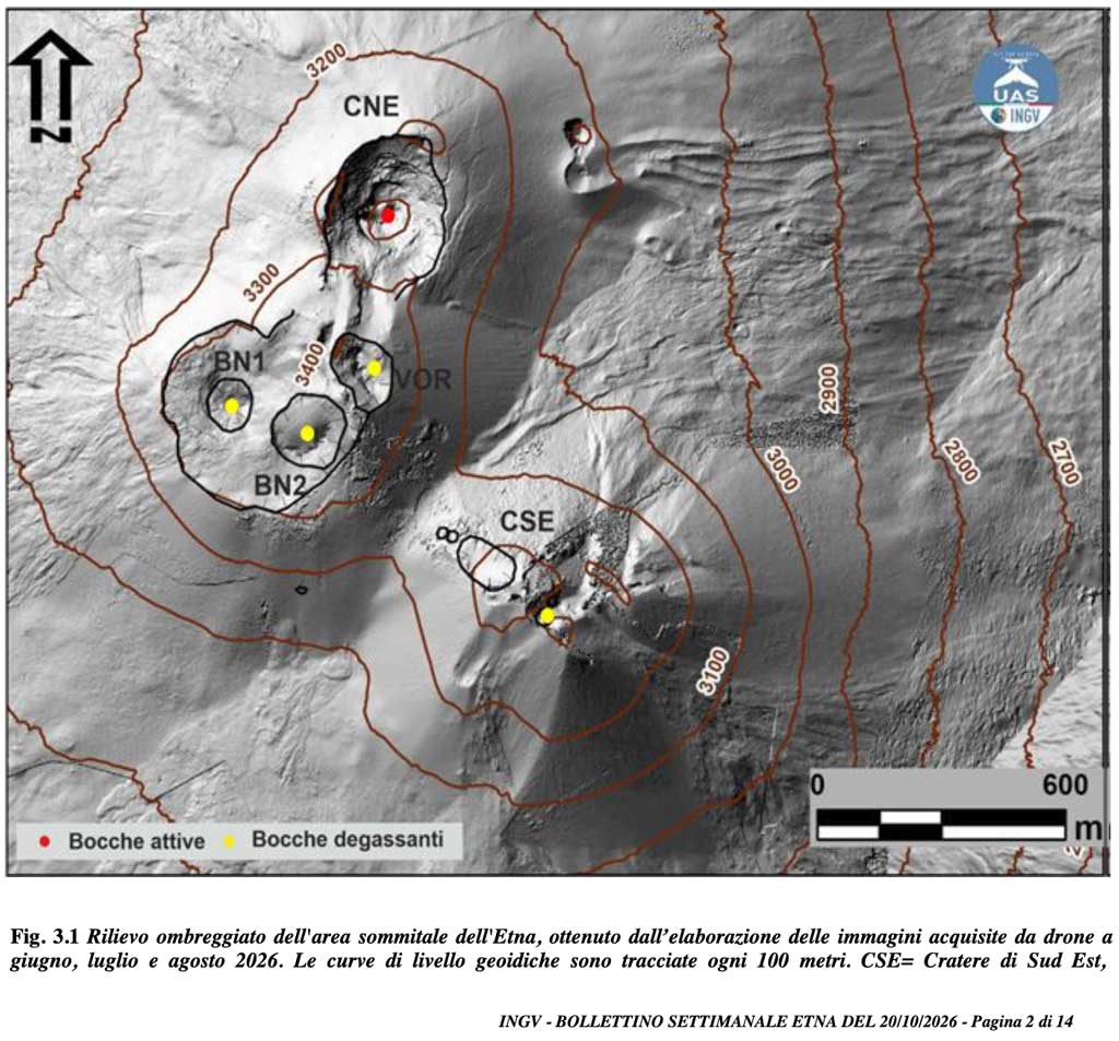 Detailed map of the current configuration of summit vents at Etna (source: INGV report 20 Oct 2026)