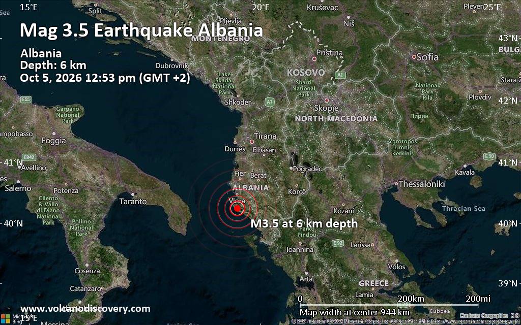 Magnitude 3.5 earthquake strikes near Vlore, Bashkia Vlorë, Qarku i Vlores, Albania
			