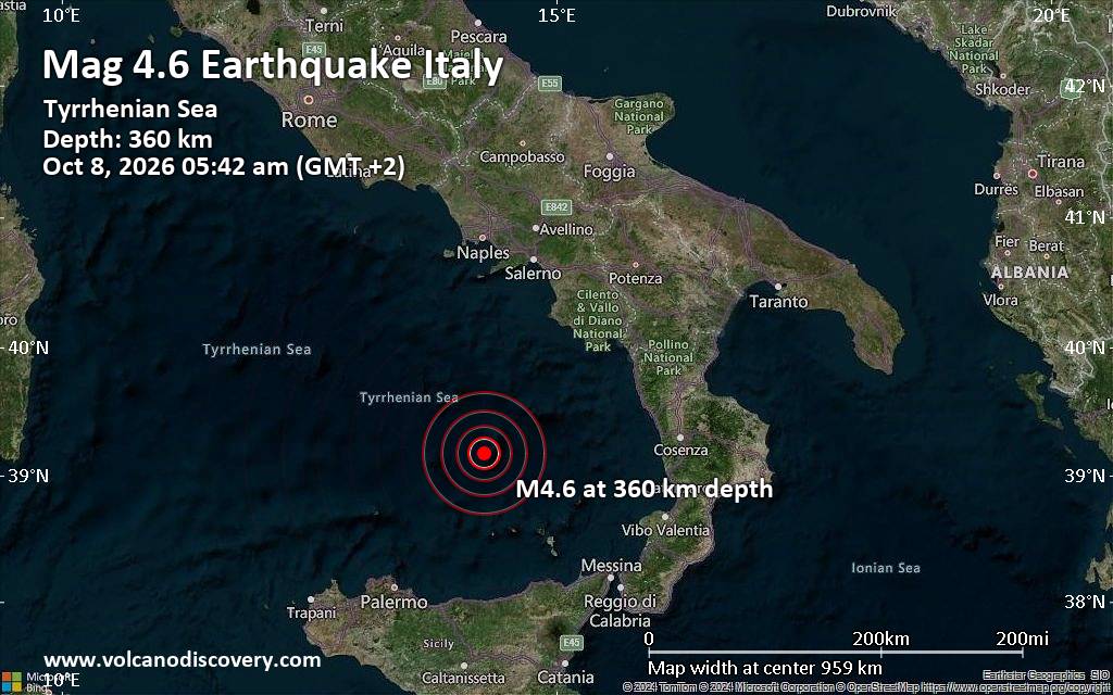 Moderate magnitude 4.6 quake hits 96 km northwest of Canneto, Italy, early morning
			
