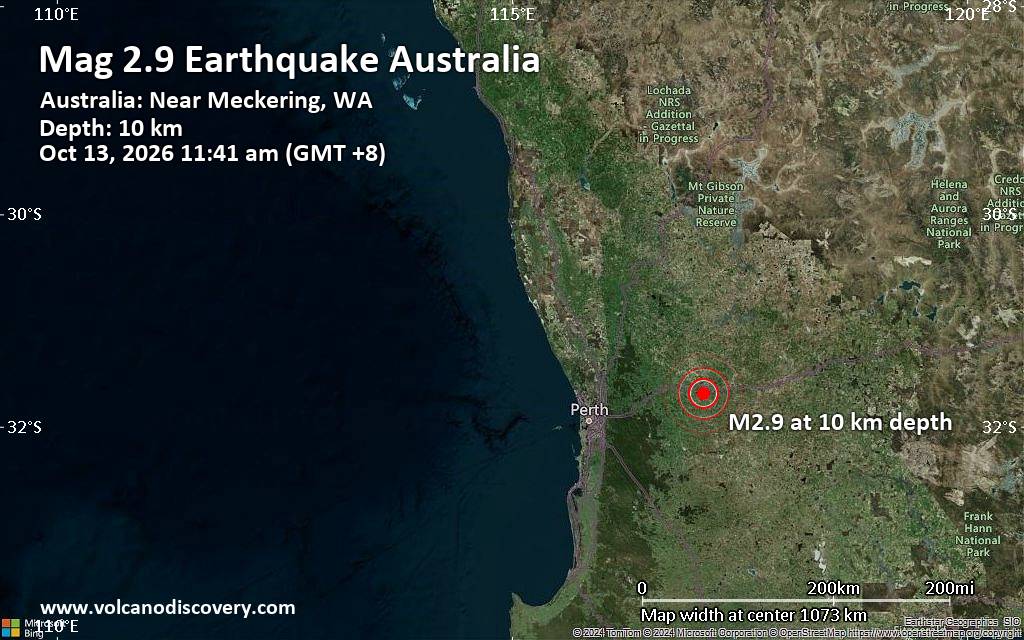 Small magnitude 2.9 earthquake 25 miles east of Northam, Western Australia, Australia
			