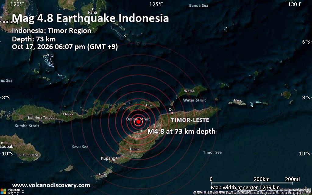 Magnitude 4.8 earthquake strikes near Atambua, Belu Regency, East Nusa Tenggara, Indonesia
			