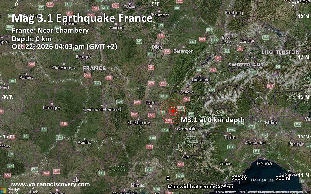 Magnitude 3.1 earthquake strikes near Chambery, Savoy, Auvergne-Rhone-Alpes, France
			