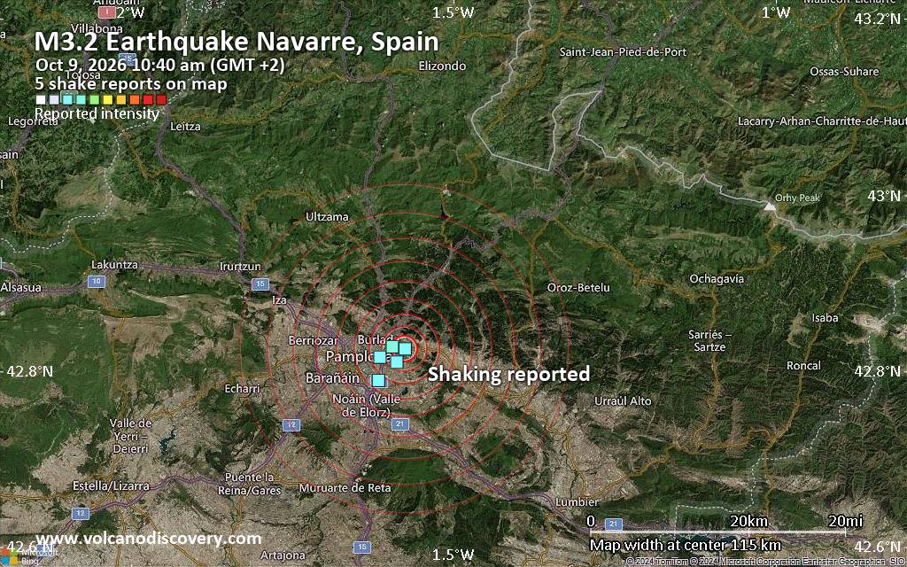 Seismic-like event, possible earthquake, reported minutes ago near Pamplona, Navarre, Spain
			