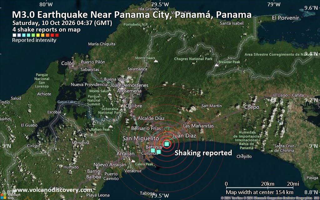 Seismic-like event, possibly an earthquake, reported minutes ago near Panama City, Panamá, Panama
			