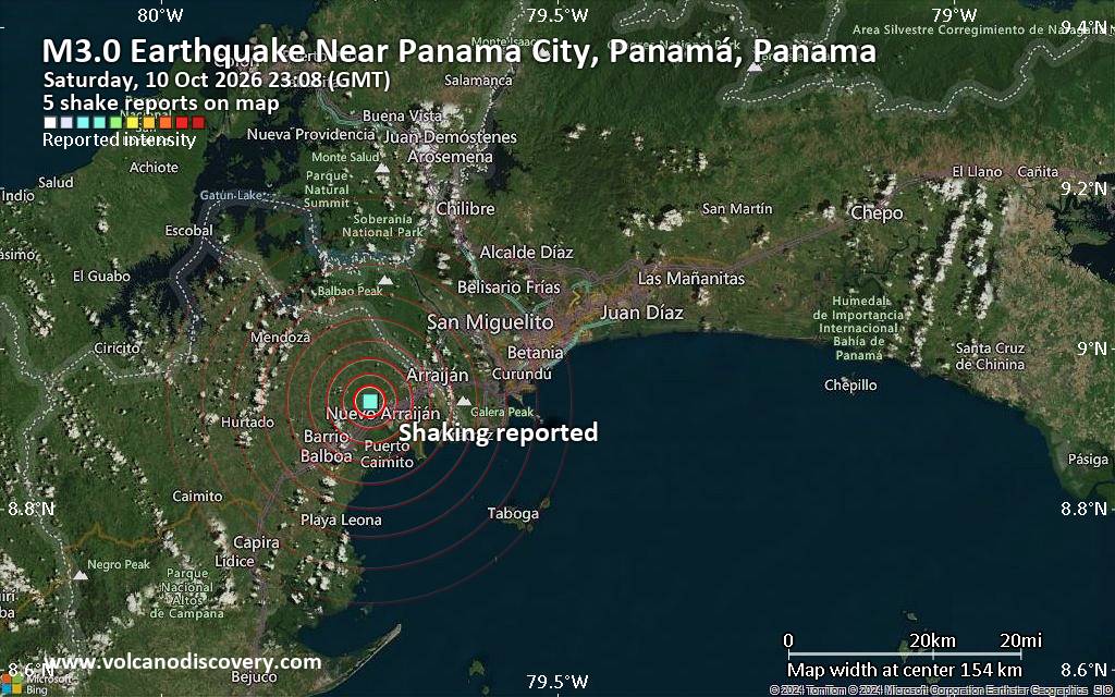 Seismic-like event, possible earthquake, reported minutes ago near Panama City, Panamá, Panama
			