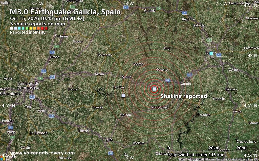Seismic-like event, possible earthquake, reported a few minutes ago near Lugo, Galicia, Spain
			