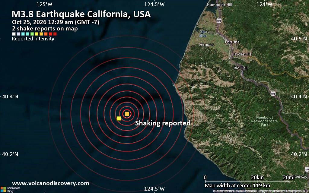 Seismic-like event, possible earthquake, reported about 10 minutes ago in California, USA
			