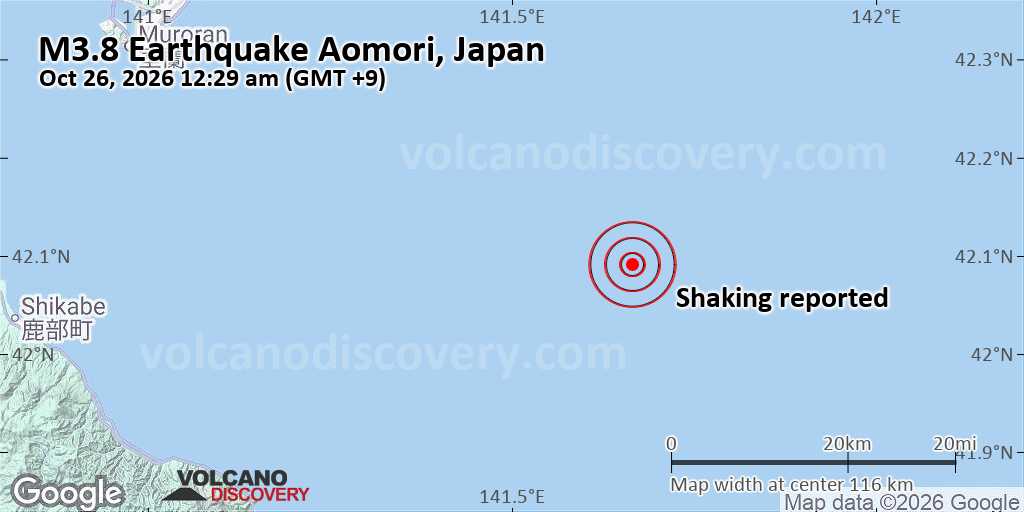 Seismic-like event, possible earthquake, reported minutes ago near Aomori, Japan
			