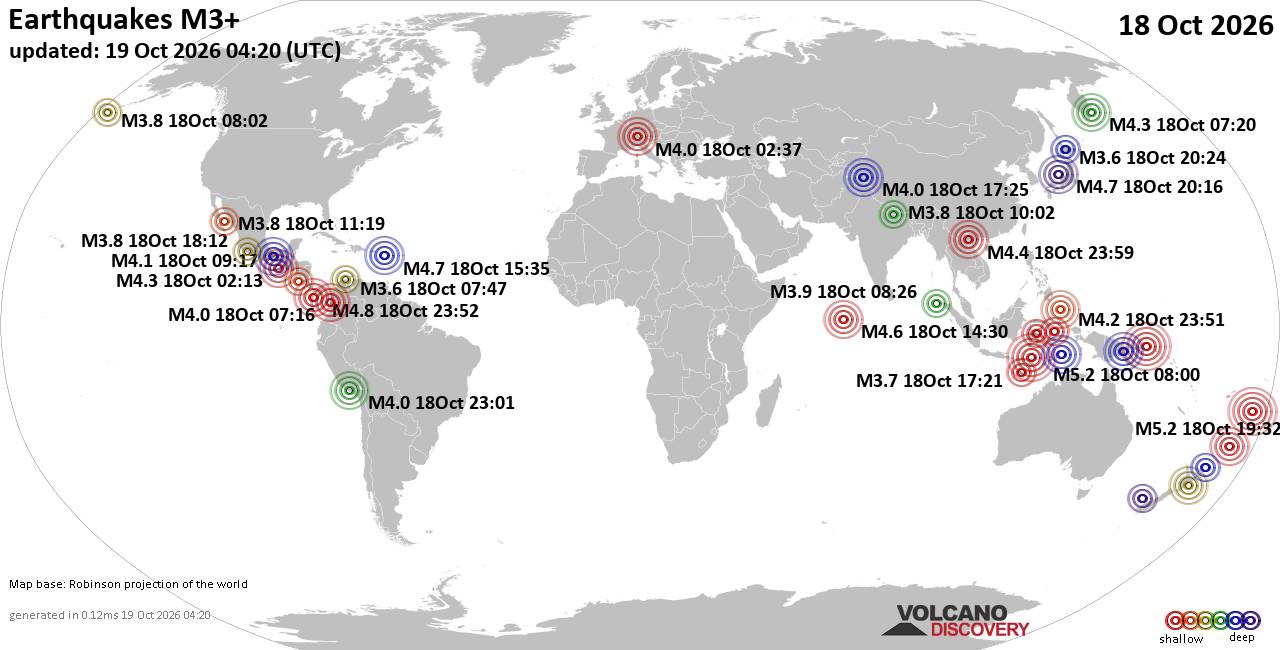 World Earthquake Report for Sunday, 18 October 2026
			