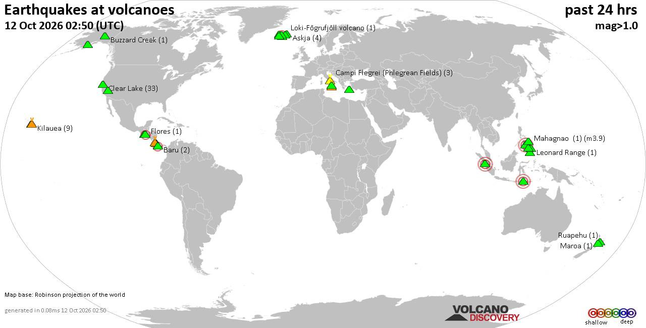 Volcano earthquake report for Monday, 12 October 2026
			